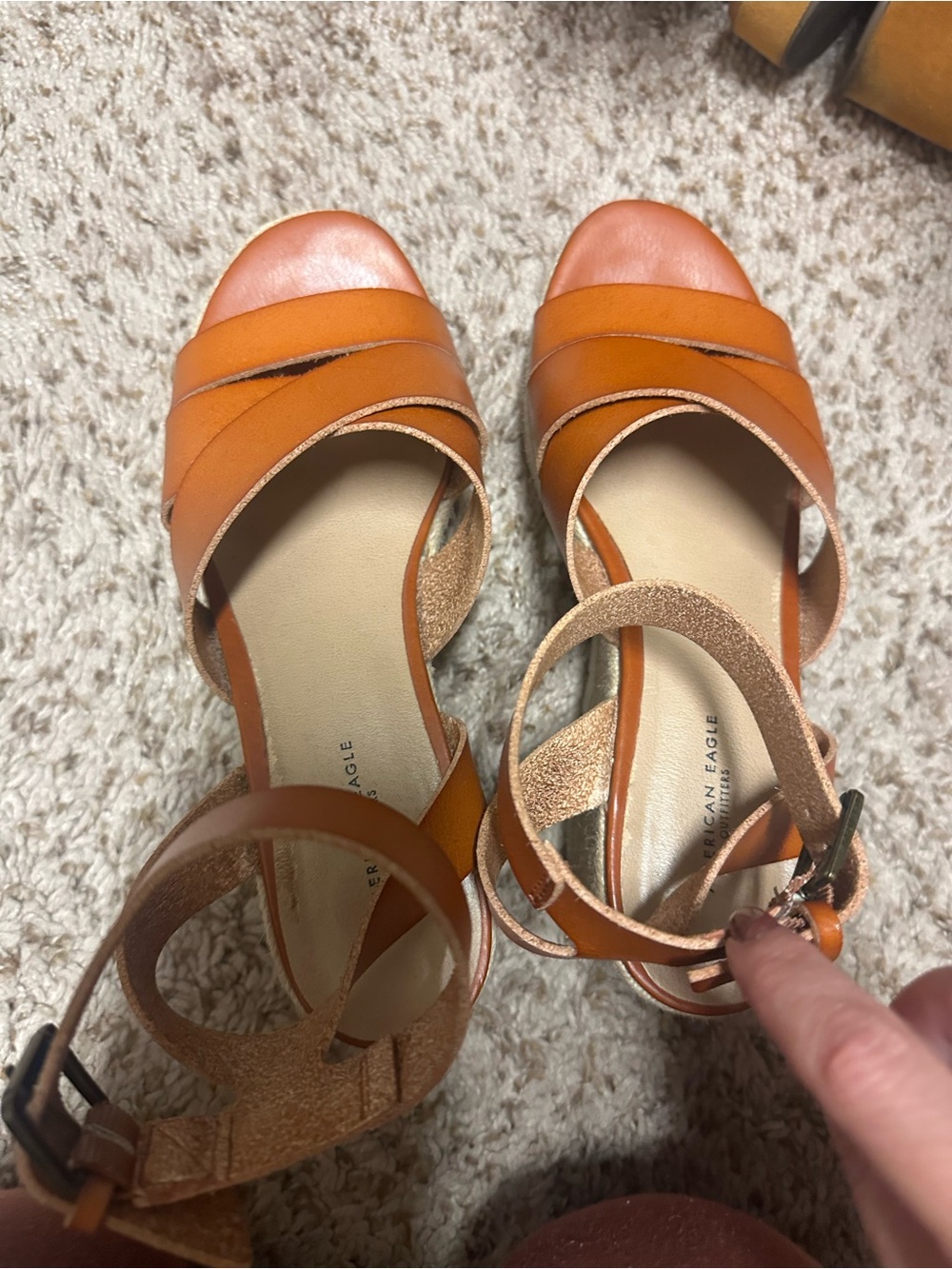 American Eagle Outfitters Orange Strappy Block Heel Sandals with Ankle Strap